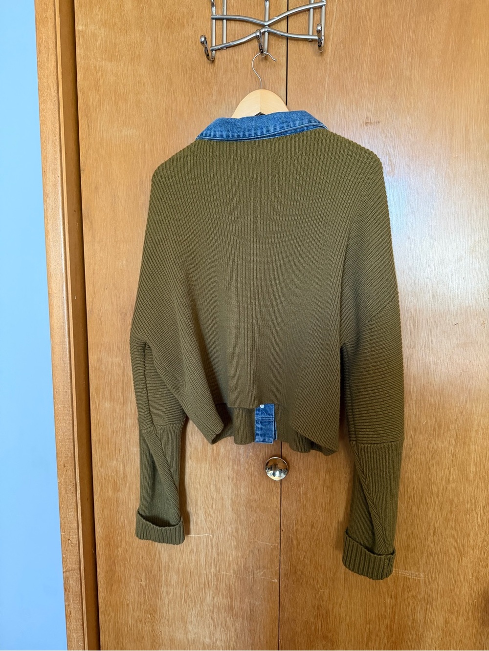 French Mauve Olive Rib-Knit Button Front Sweater - Picture 5 of 5